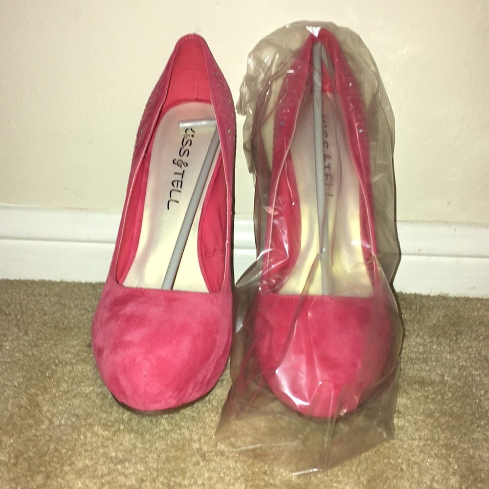Lavena Coral Velvet Studded Platform Stilettos
